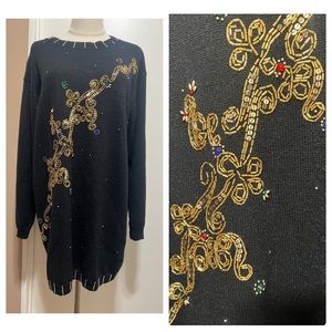 Koret Vintage Black Sequins Beaded Sweater Size 1X.